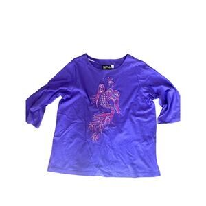 Bob Mackie Wearable Art Purple Peacock Embroidered Top Womens 1X
